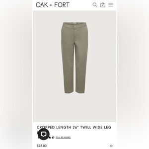 Oak + Fort Cropped Twill Wide Leg Pant - Size small